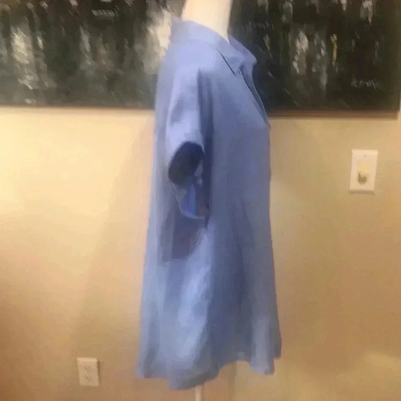 RACHEL ZOE Blue V Neck Collar Button Down 100% Linen Hi-Low Oversized Top - Picture 3 of 13